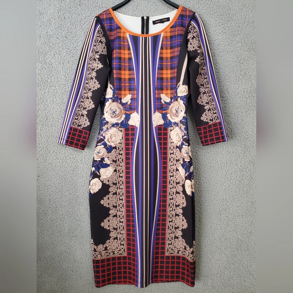 Jealous Tomato Floral Midi Dress Medium Long Sleeve Bodycon - Picture 1 of 13